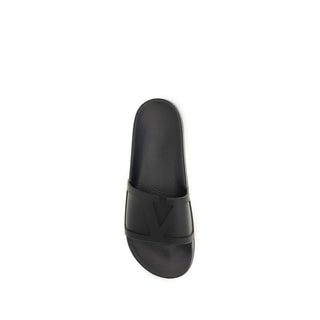 Black Rubber Flat Sandals