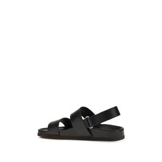Black Calf Leather Bos Taurus Flat Sandals