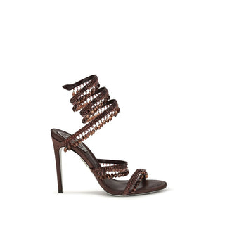 Brown Silk Stiletto Heel Sandals