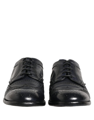 Blue Leather Derby Wingtip Formal Shoes