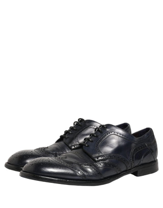 Blue Leather Derby Wingtip Formal Shoes