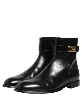 Botas de media caña con hebilla y logo de cuero negro