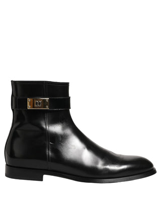 Botas de media caña con hebilla y logo de cuero negro