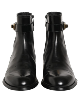 Botas de media caña con hebilla y logo de cuero negro