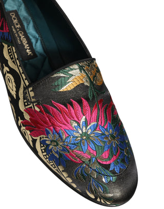 Black Jacquard Floral Loafers Men Dress Shoes