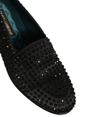 Black Rhinestone Embellished Loafers Shoes