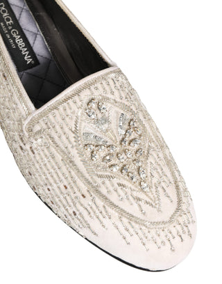 White Satin Embellished Dress Loafers Shoes