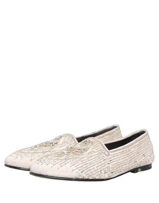White Satin Embellished Dress Loafers Shoes
