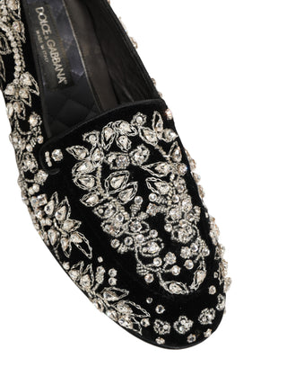 Black Velvet Embellished Dress Loafers Shoes