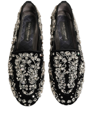 Black Velvet Embellished Dress Loafers Shoes