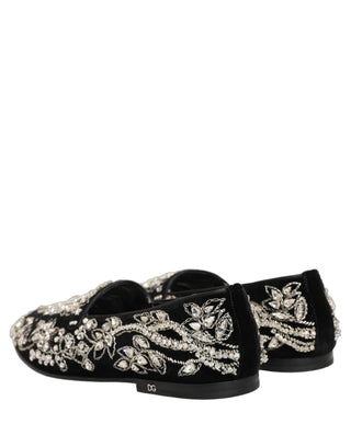 Black Velvet Embellished Dress Loafers Shoes