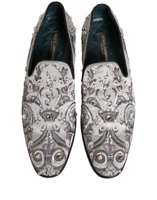 White Sequined Formal Slip On Loafers Shoes