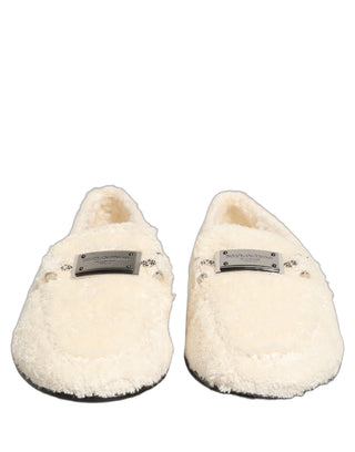 White Fur Shearling Men Dress Loafers Shoes