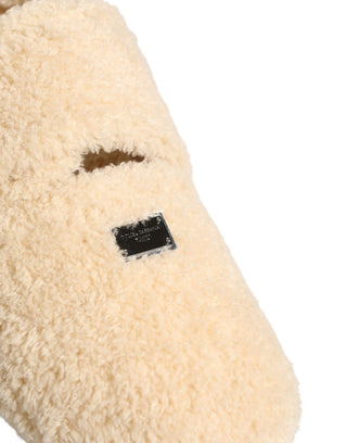 Beige Faux Fur Flats Men Slides Sandals Shoes