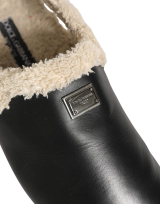 Beige Black Fur Shearling Slides Sandals Shoes