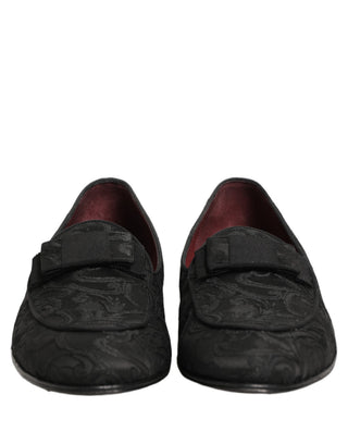 Black Floral Brocade Men Dress Loafers Shoes
