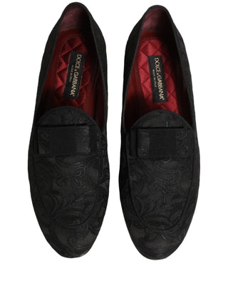 Black Floral Brocade Men Dress Loafers Shoes