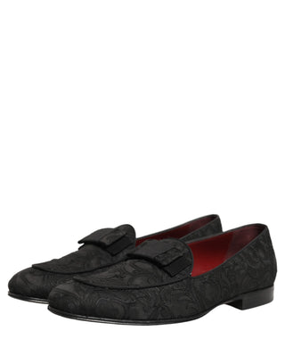 Black Floral Brocade Men Dress Loafers Shoes