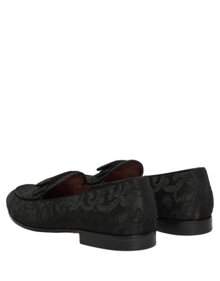 Black Floral Brocade Men Dress Loafers Shoes