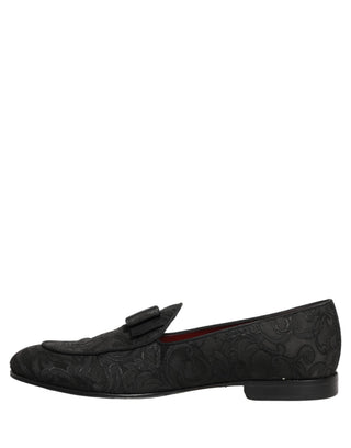Black Floral Brocade Men Dress Loafers Shoes