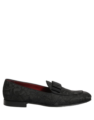 Black Floral Brocade Men Dress Loafers Shoes