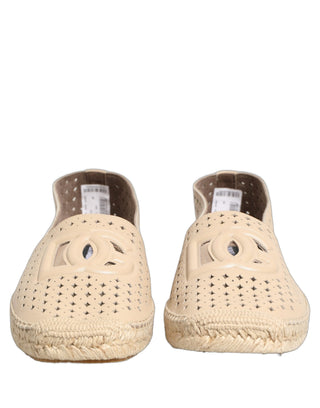 Beige Leather Cutout Logo Espadrilles Shoes