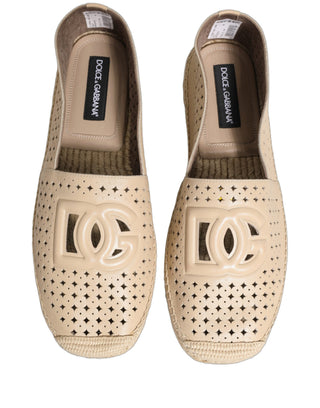 Beige Leather Cutout Logo Espadrilles Shoes