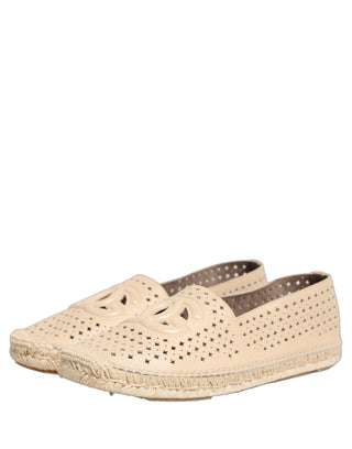 Beige Leather Cutout Logo Espadrilles Shoes