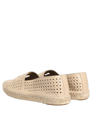 Beige Leather Cutout Logo Espadrilles Shoes