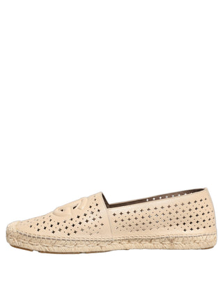 Beige Leather Cutout Logo Espadrilles Shoes