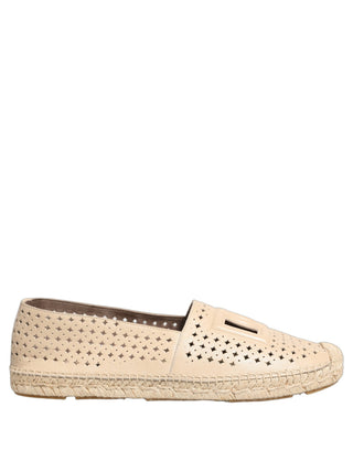 Beige Leather Cutout Logo Espadrilles Shoes