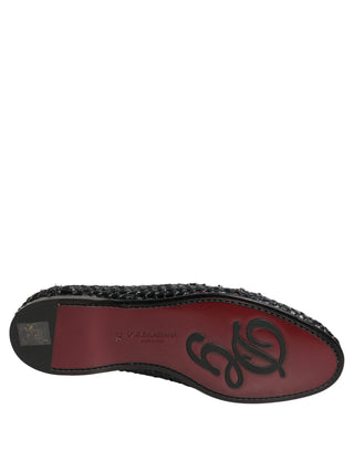 Black Woven Raffia Slip On Loafers Shoes