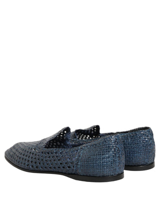 Blue Woven Raffia Slip On Loafers Men Shoes