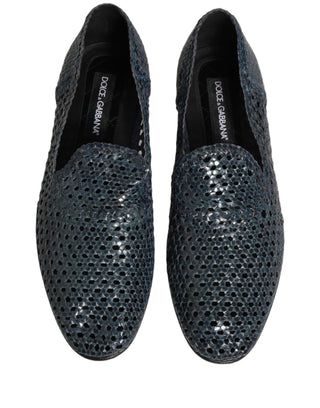 Blue Woven Raffia Slip On Loafers Men Shoes