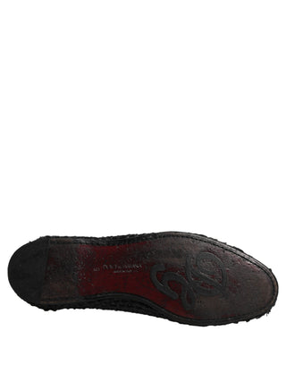 Black Woven Leather Slip On Loafers Men Shoes