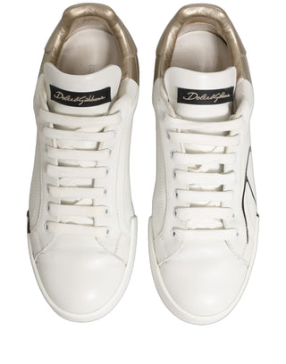 White Gold Low Top Leather Sneakers Shoes