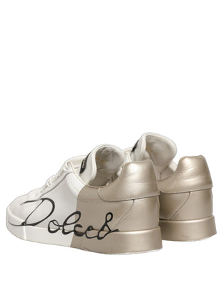 White Gold Low Top Leather Sneakers Shoes