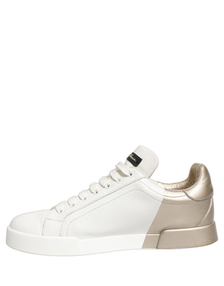 White Gold Low Top Leather Sneakers Shoes