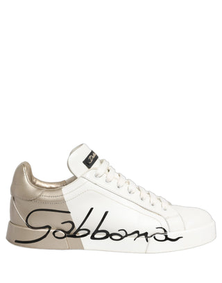 White Gold Low Top Leather Sneakers Shoes