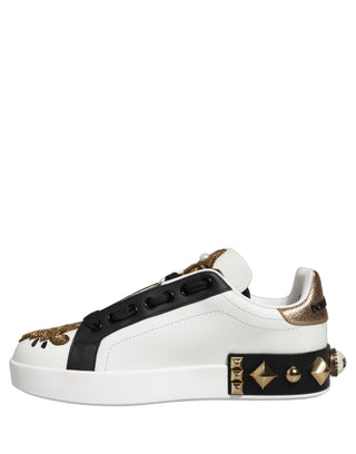 White Gold Studded Portofino Sneakers Shoes