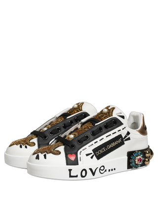 White Gold Studded Portofino Sneakers Shoes