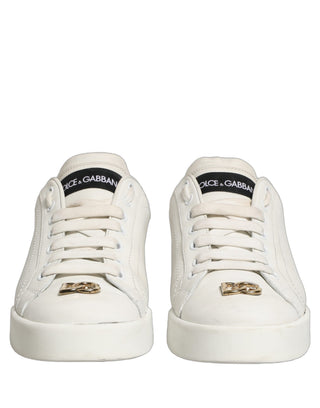 White Leather Logo Plaque Low Top Sneakers Shoes