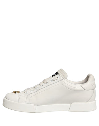 White Leather Logo Plaque Low Top Sneakers Shoes
