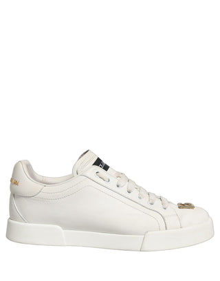 White Leather Logo Plaque Low Top Sneakers Shoes