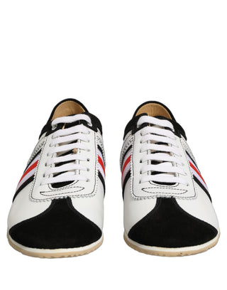 Black White Leather Suede Low Top Sneakers Shoes