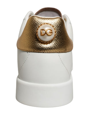 White Gold Embellished Low Top Sneakers Shoes