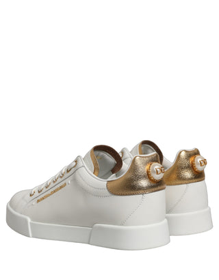White Gold Embellished Low Top Sneakers Shoes