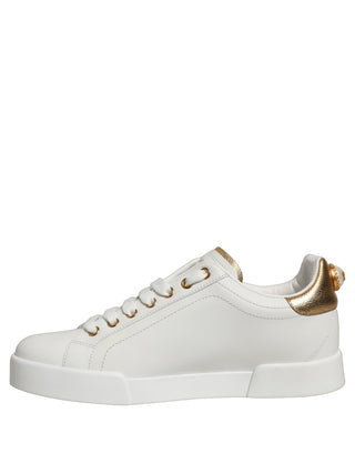 White Gold Embellished Low Top Sneakers Shoes