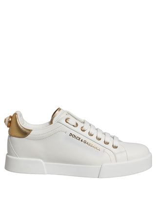 White Gold Embellished Low Top Sneakers Shoes