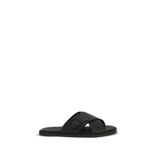 Sandalias planas de cuero de becerro Bos Taurus negras